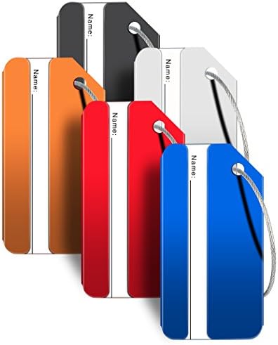 LANGDENG Aluminum Luggage Tags,Travel Luggage Tags Suitcase Luggage Bag Tags,Pack of 5 (Multicolor 5 Pack set)