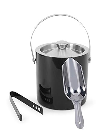 King International Stainless Steel Bar Set, Bartender Kit Cocktail Shaker Set of 3 Piece| Black| Bar Tool Set with Ice Bucket, Tong, Jigger, Champagne Bucket-Complete Bar tool set for Home bar accessories