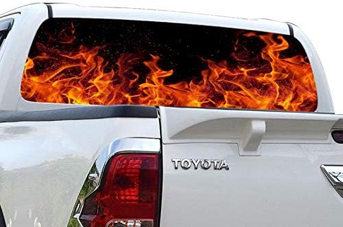 Gold Fish Decals Rear Window Perforated See Thru Graphic Flames Decal Sticker Compatible with Toyota hilux