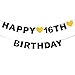 AERZETIX Happy 16th Birthday Banner Black Glitter 16 Years Old Bday Anniversary Party Decoration Sign for Girls Boys