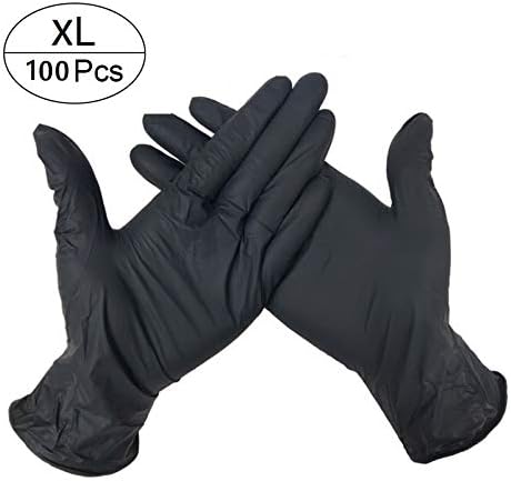 100pcs Nitrile Disposable Gloves Powder Free Rubber Latex Free Exam Gloves Food Grade Gloves,Black,Extra Large Size