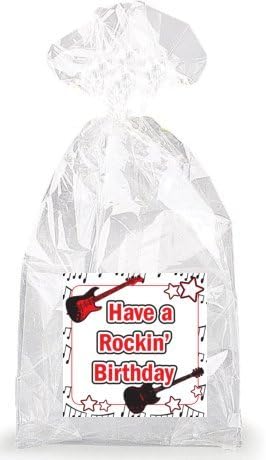 Black and Red Guitar Have A Rockin' Birthday Party Favor Bags with Ties - 12pack