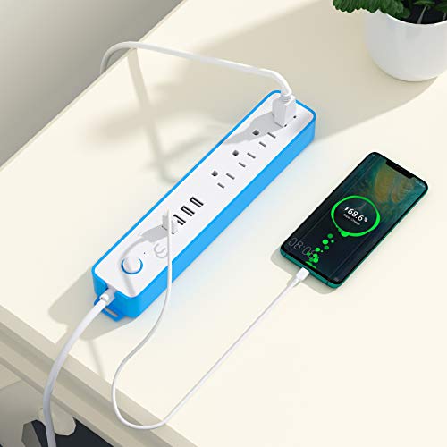 ONSMART USB Surge Protector Power Strip, 4 Multi Outlets with 4 USB Charging Ports, 3.4A Total Output-600J Surge Protector Power Bar, 6 ft Long UL Cord, Wall Mount-Blue