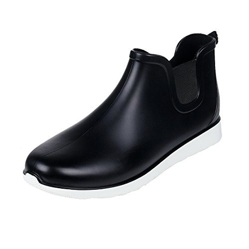 Comwarm Mens Waterproof Anti-Slip Rain Boots Casual Outdoor Sport Short Ankle Slip-on Rain Shoes, Black Size 11