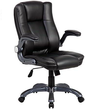 eurosports ES-9002-2-BK Mid-back Modern Computer Pu Leather Chair,economic Office Chair Executive Chair with Thick Padded Backrest and Seat,adjustable Armrests,Black