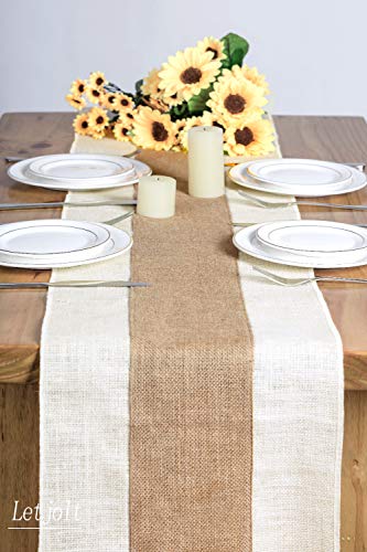 Letjolt Burlap Table Runner Jute Table Runner Farmhouse Runner Rustic Weddings Table Runner Woven Fabric Picnic Baby Shower Farmhouse Decor, Crean White Natural 12x72 Inches