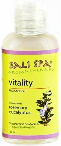 Virgin Coconut Oil Bali Spa Aromatherapy Massage Oil - Infused with Rosemary, Eucalyptus for Vitality - 1.7 oz (50 ml) Direct from Maker - Manila Coco by Bali Spa Aromatherapy