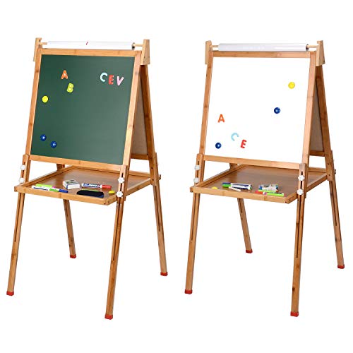Kids Standing Art Easel with Paper Roll - Height Adjustable Chalk Board Magnetic White Board for Kids Painting and Drawing