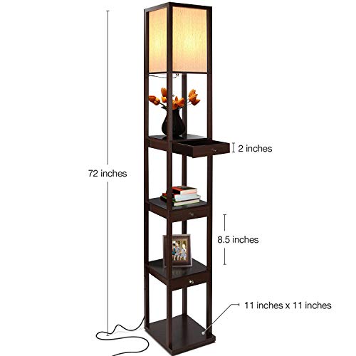 Brightech Maxwell Drawer Edition Modern Shelf Floor Lamp with Drawer