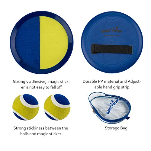 Babe Fairy Catch Ball Toss Paddle Game Set 2 Paddle,2 Balls 1 Storage Bag Kids & Adults, Outdoor Indoor (Dark Blue/Yellow)