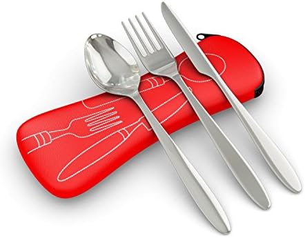 Damomon Portable Cutlery Utensils Tableware Set Stainless Steel Knife Fork Spoon Flatware with Cute Case for Camping Hiking Climbing Outdoor Picnic