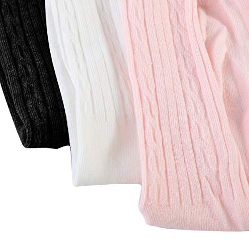 3 Pack Newborn Baby Leggings Cotton Seamless Baby Tights Toddler Infant Footed Stocking Pantyhose for Baby Boys Girls (6-12 Months, White Pink Black)