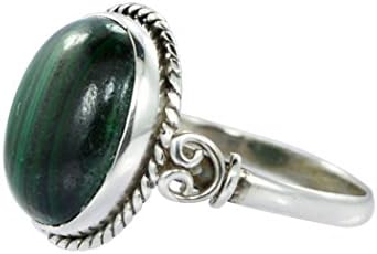 Natural Malachite Gemstone Ring - Handmade Solid 925 Sterling Silver Rings Size US 6, 7, 8, 9 ... (7)