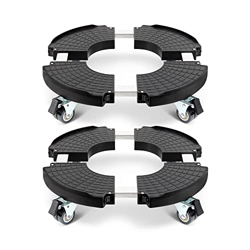 W B D WEIBIDA Plant Pot Saucer with Wheels Diameter 40-54 cm, Capacity 200 kg, Round Plant Pot Trolley 360° Rotating, Plant Pot Holder with Wheels for Indoor and Outdoor Use, Suitable for Planter, Umbrellas, 2 Packs, Black
