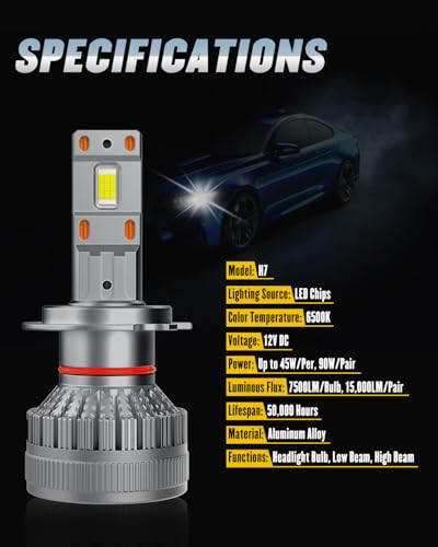 DZG H7 LED Headlight Bulbs 6500K 45W Super Bright LED Bulb High Low Beam Halogen Replacement LED Headlights Conversion Kit, 2 Pack