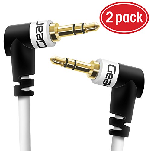 GearIT GI-35MM-DRA-WH-2FT-2PK Right Angle Gold Plated 3.5mm Auxiliary Audio Stereo Male to Male Cable - 2 Feet (2-Pack) - White
