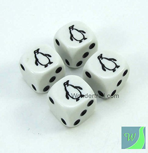 WKP17951E4 Penquin Dice D6 White Opaque with Black Pips 16mm (5/8in) Set of 4 Dice Koplow Games