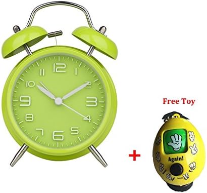 Battery Travel Alarm Clock ,Savman 4" 3D Digital Twin Bell Loud Table Alarm Clock with Nightlight Quartz Analog Clock for Kids, Bedroom (Green)