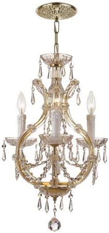 Mini Chandeliers 3 Light With Clear Crystal Clear Hand Cut Gold size 12 in 180 Watts - World of Lighting