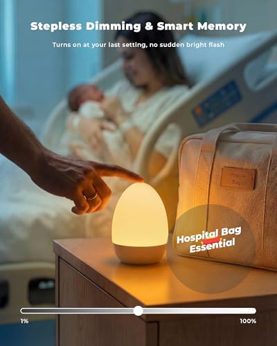 Tobeape Rechargeable Night Light Table Lamp, Touch Bedside Lamp for Bedroom with 3 Color Temps, 12 RGB Color Changing & Stepless Dimming, Portable Egg Night Lamp for Kids Baby Nursery