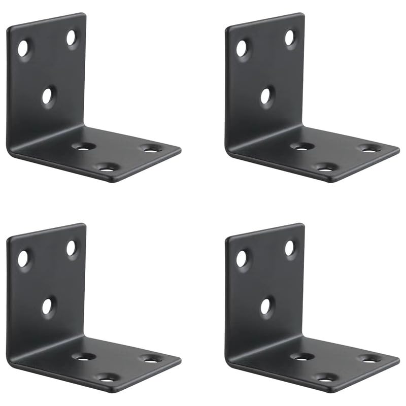 4Pcs Black Angle Brackets,304 Stainless Steel Angle Reinforced Metal Braces,Corner Brackets,L Repair Connector for Shelf,Chair,Desk Fixing 70*70*50mm