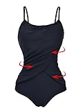 Zando Color Splicing One Piece Swimsuit Plus Size Bathing Suits Frilly Vintage Tummy Control Swimwear for Women Girls