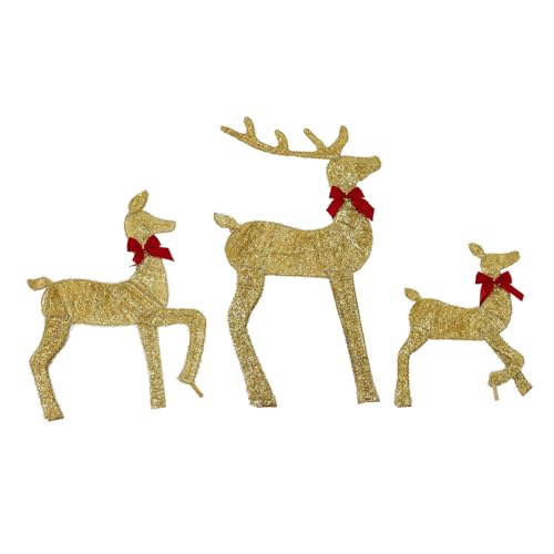 3 Piece Reindeer Family Decor, Gold LED Outdoor Chrias Yard Decoration with Easy Assembly for Holiday Festival