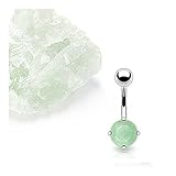 Surgical Steel Prong-Set Jade Semi Precious Stone Navel Belly Button Ring (Sold Ind.)