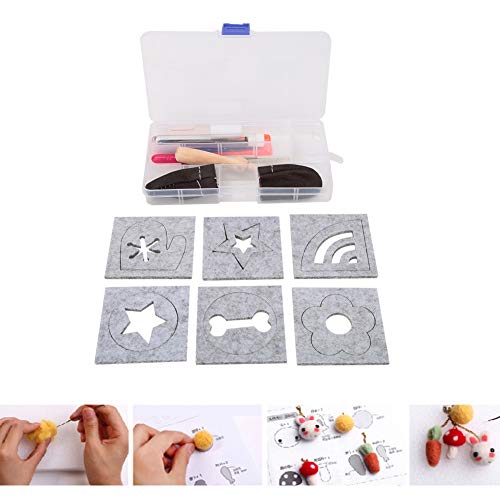 Bicaquu DIY Handcraft Wool Felting Tool Set Needle Felting Craft with 6 Mold Scissors Awl Tool Kits