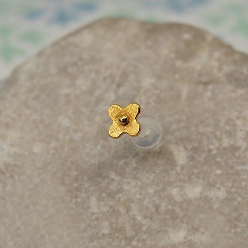 cartilage earring flower - flat back - 16 gauge - clear - in gold - tragus earring - conch flower jewelry - helix stud earrings