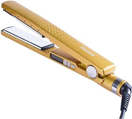 Donop Digital Flat Iron Pro Hair Straightener Nano Titanium Plated with LCD Display,Dual Voltage,Instant Heat Up(1.25 inch wide,Glod)