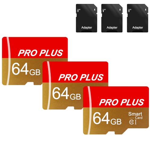 3 Pack Speicherkarte 64GB with Adapter, High Speed Memory Card, UHS-I C10 A1 Memory TF Card for Tablet/Mobile Phone/Camera/Car Audio/Game Console (TF1