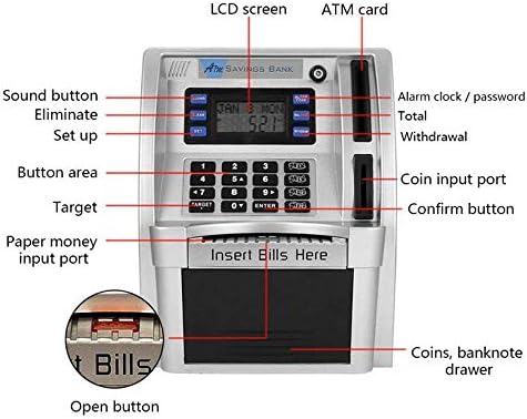 goodsfederation electronic atm savings bank digital piggy money bank machine electronic cash box with debit card password login voice prompt coin