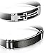 LOYALLOOK 2pcs Black Silicone Sport Wristband Bangle Bracelet Stainless Steel Religious Cross Our Father Prayer Design