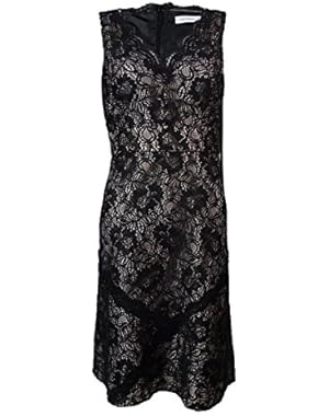 Calvin Klein Scalloped Metallic Lace Dress