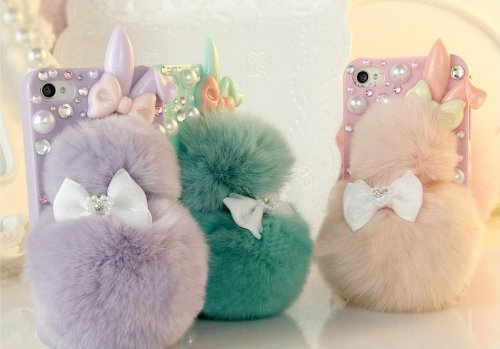 Iphone 6plus Case, iphone 6splus Case, LU2000 3D Rabbit Shape Fluffy Phone Fur Phone Case Bling Pearl Crystals Sparkle Jeweled for Apple Iphone 6+ /6s+ Plus(5.5") Inch All Carriers - Pink