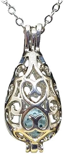 GIFT SET Silver Tear Drop Bola Style Aromatherapy Necklace with Set of Six Real Volcanic Stone Beads and Bottle of Pure Essential Oil