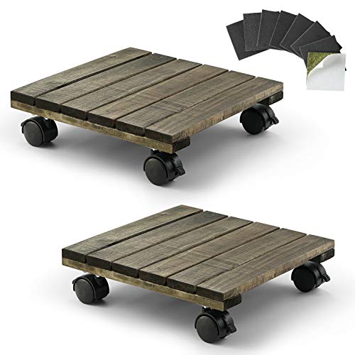 LITADA Wood Plant Caddy Heavy Duty, 12 inches Square Plant Roller with