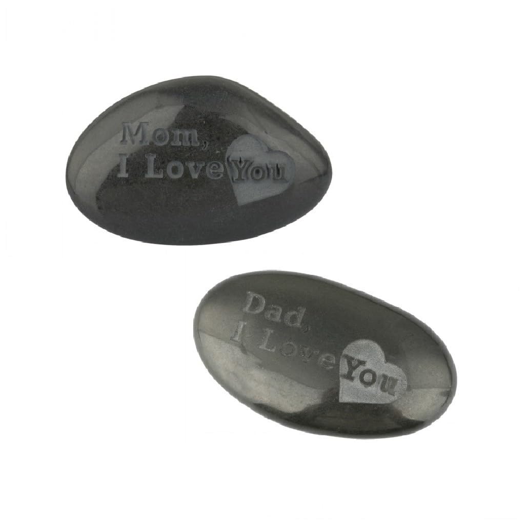 mookaitedecor 2pcs Small Natural Black Stone with Words Mum and Dad Grave Ornaments Pocket Stone for Grief, Memorial Ornaments Stone Engraved Stones for Grave Love Message Condolence Sympathy Gift