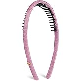 SHE'S FREE STYLE JUST FOR YOU Upgraded Classic Thin Headbands for Women, Non-Slip Polyester & Plastic Hair Bands with Teeth for Strong Hold Grip, Durable Hair Accessories (Pink-A0, Upgrade)