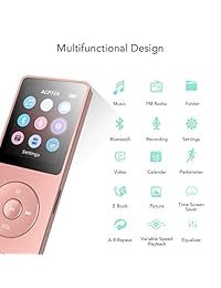 AGPTEK   Reproductor de MP3 (8 GB, Bluetooth 4.0, reproductor de música con radio FM, grabadora de voz, ampliable hasta 128 GB)