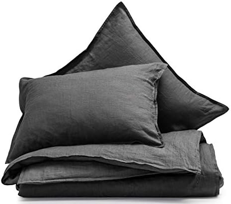 meadow park Stone Washed French Linen Duvet Cover Set 3 Pieces - Super Soft, King Size - 104 inches x 94 inches - Shams 20 inches x 36 inches, Basic Style, Dark Grey Color