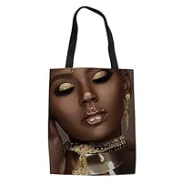 FANCOSAN African Queen Black Girl Handags Reusable Grocery Handbag for Women Casual Shopping Travel Linen Tote