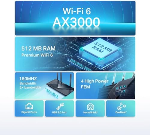 TP-Link Archer AX55 AX3000Mbps WiFi 6 Router, WiFi Router, Gigabit Ports, Internet Booster, WiFi Booster, Ultra-Low Latency, 160MHZ Bandwidth, EasyMesh, WPA3, Ideal for Gaming, Compatible with Alexa