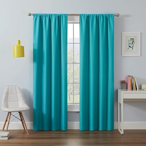 Eclipse Modern Blackout Thermal Rod Pocket Window Curtain for Bedroom or Living Room (1 Panel), Fabric, Turquoise, 42 W x 95 L (Pack of 1)