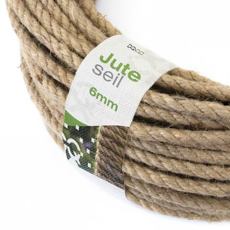 5m jute rope 6mm twisted 3-strand natural - different sizes and lengths