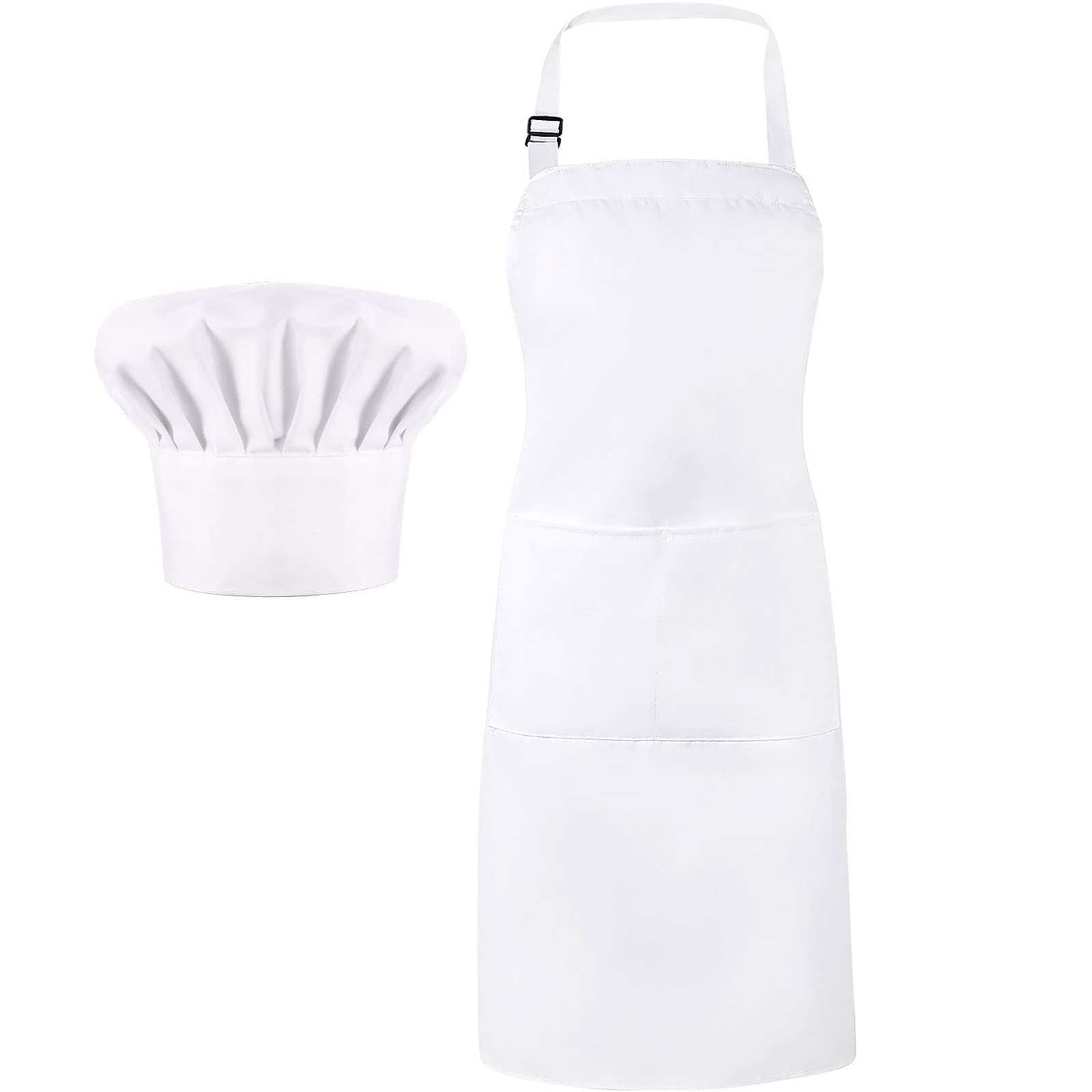 SATINIOR 2 Pcs Chef Costume Chef Hat Apron Set for Adult Baker Apron Hat Costume for Halloween Cosplay Party Gift (White,Solid Style)