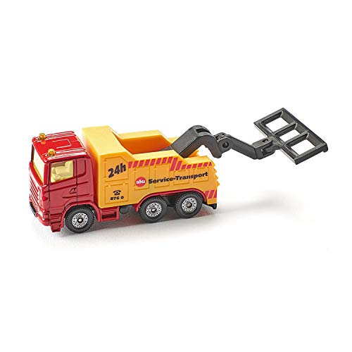 siku 1667, Abschleppwagen mit PKW, Metall/Kunststoff, Rot/Gelb, Heb- und Senkbare Abschleppvorrichtung – Bild 2