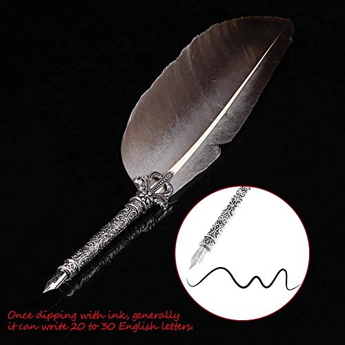 Handmade Dip Pen, English Calligraphy Feather Dip Quill Pen Writing Ink Set with 5 Replacement Nibs and Pen Nib Base for Stationery Gift(Black)