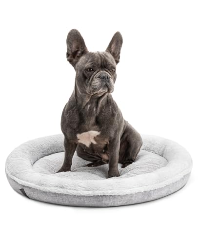 lionto Round Dog Bed Cushion for Dogs Sofa Dog Bed with Donut Shape, 65 cm Ø Grey